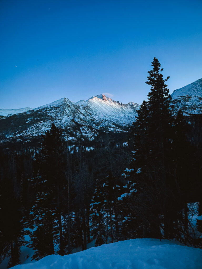 view of longs peak in rocky mountain national park in winter