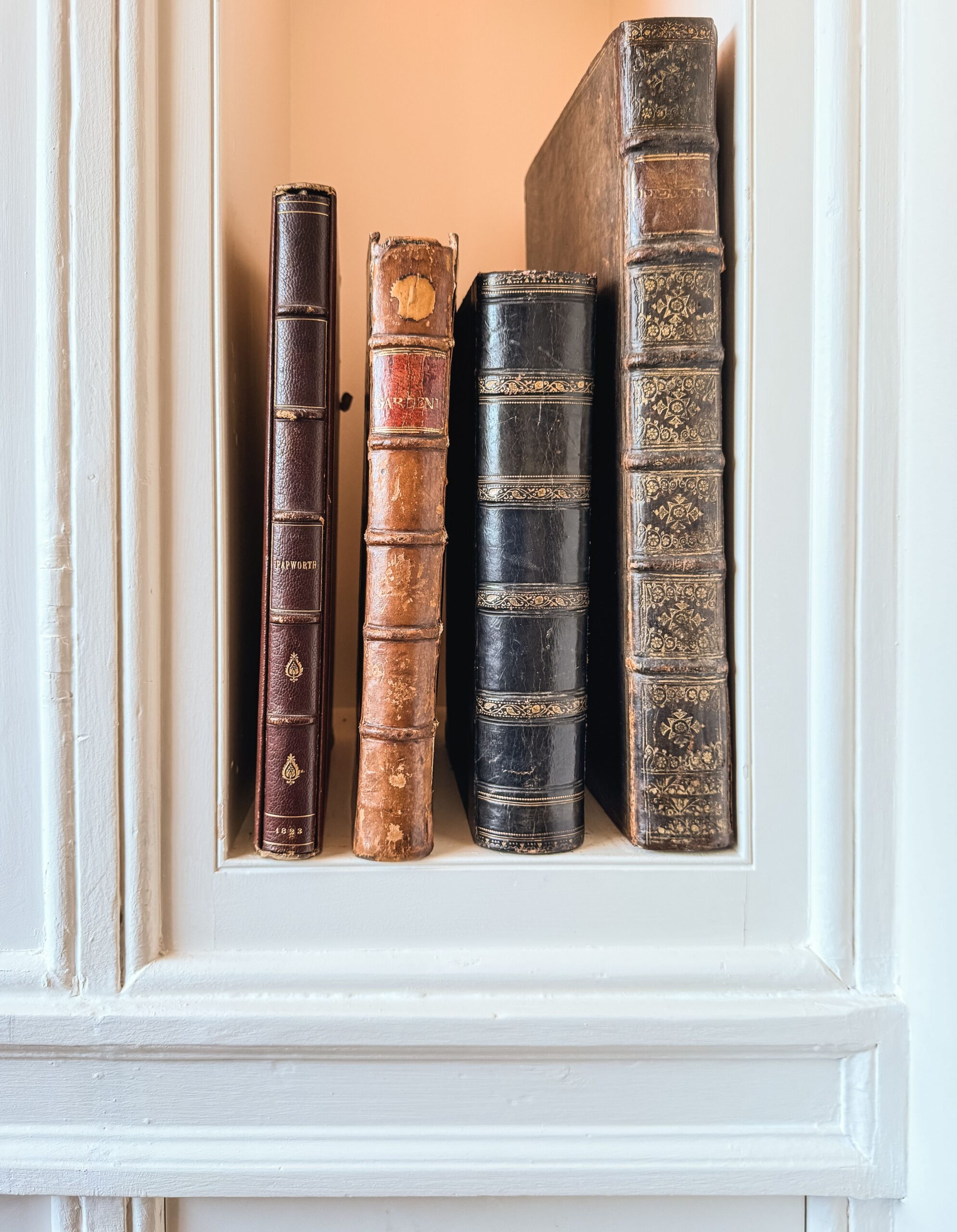 vintage books on a shelf